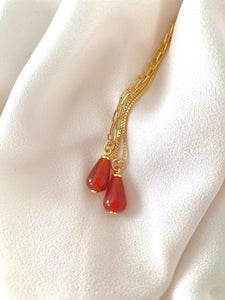 Carnelian Necklace Red Carnelian Gemstone Pendant Gold Filled Figaro Chain Teardrop Shaped Carnelian Orange Crystal Necklace Christmas Gift
