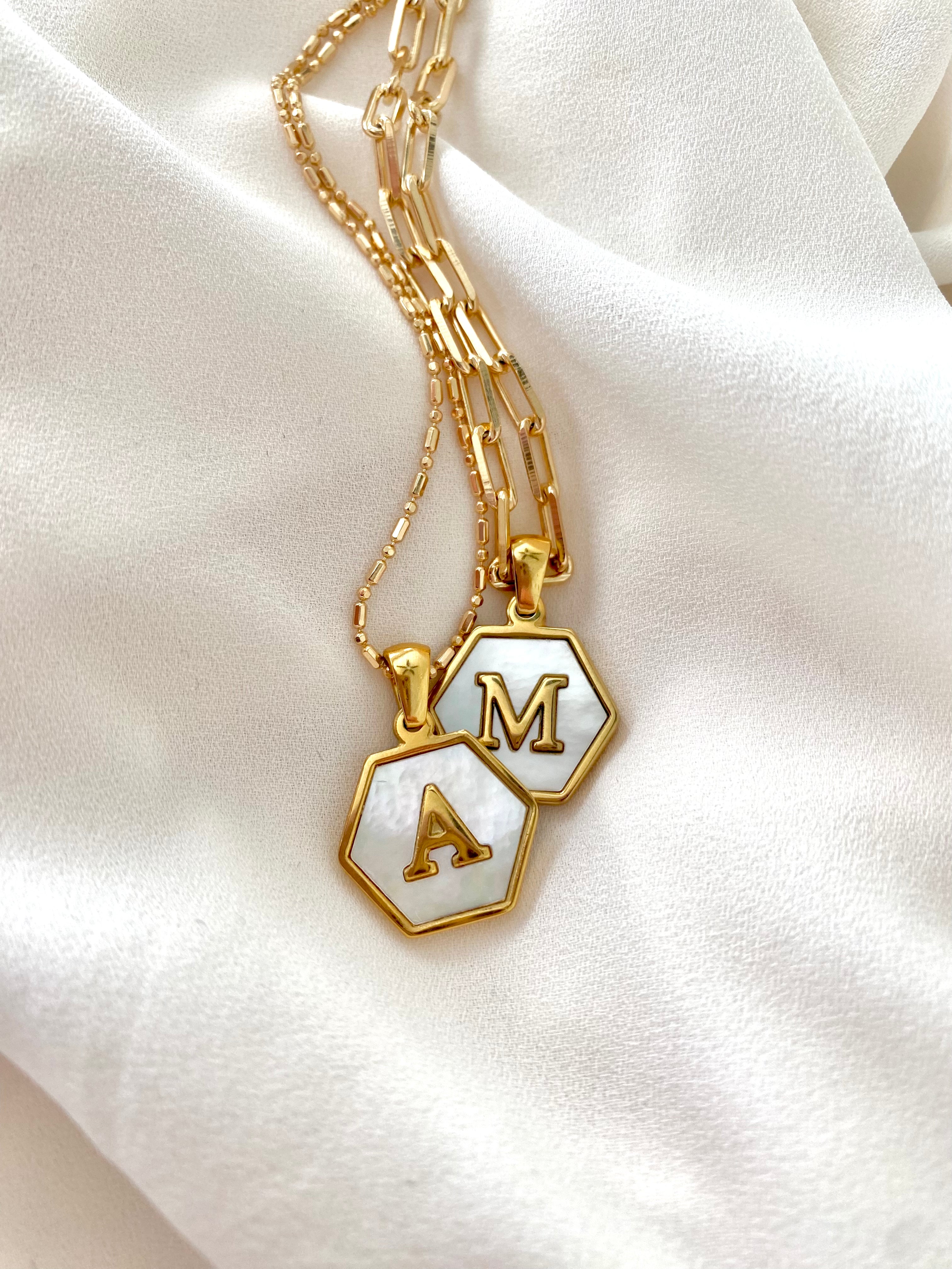 Mother-of-Pearl Gold Initial Pendant (Letter M)