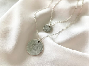 Hammered Pewter Silver Coin Pendant Necklace