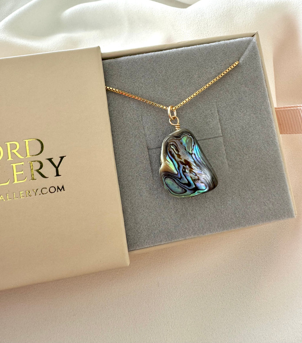 Real Abalone Shell Pendant Necklace - Gold Filled Chain