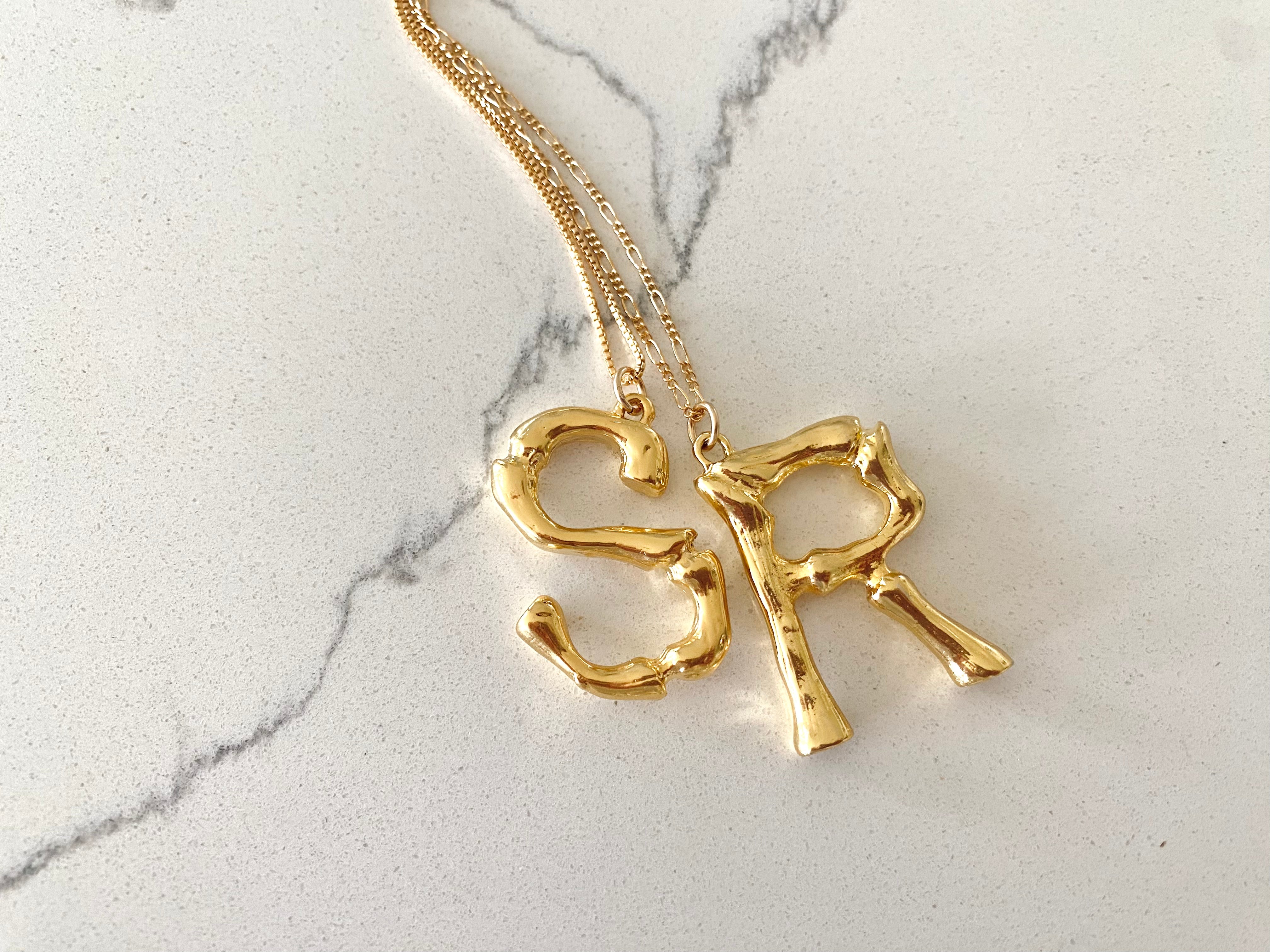 Chunky Gold Bamboo Initial Letter Necklace {22 and 24 inches}