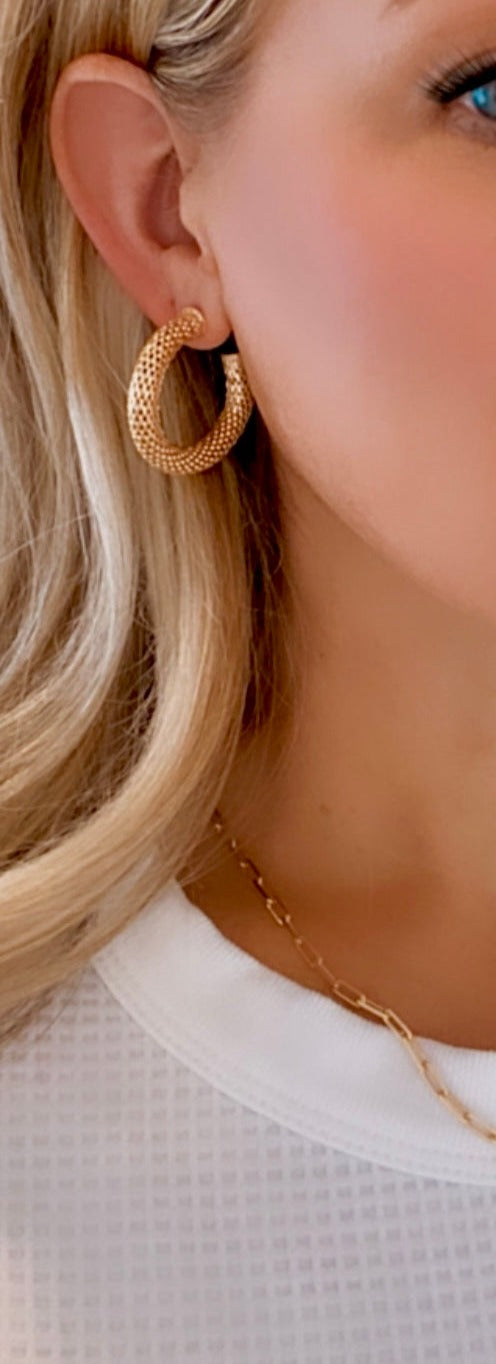 Chunky Woven Hoop Earrings - Gold Filled
