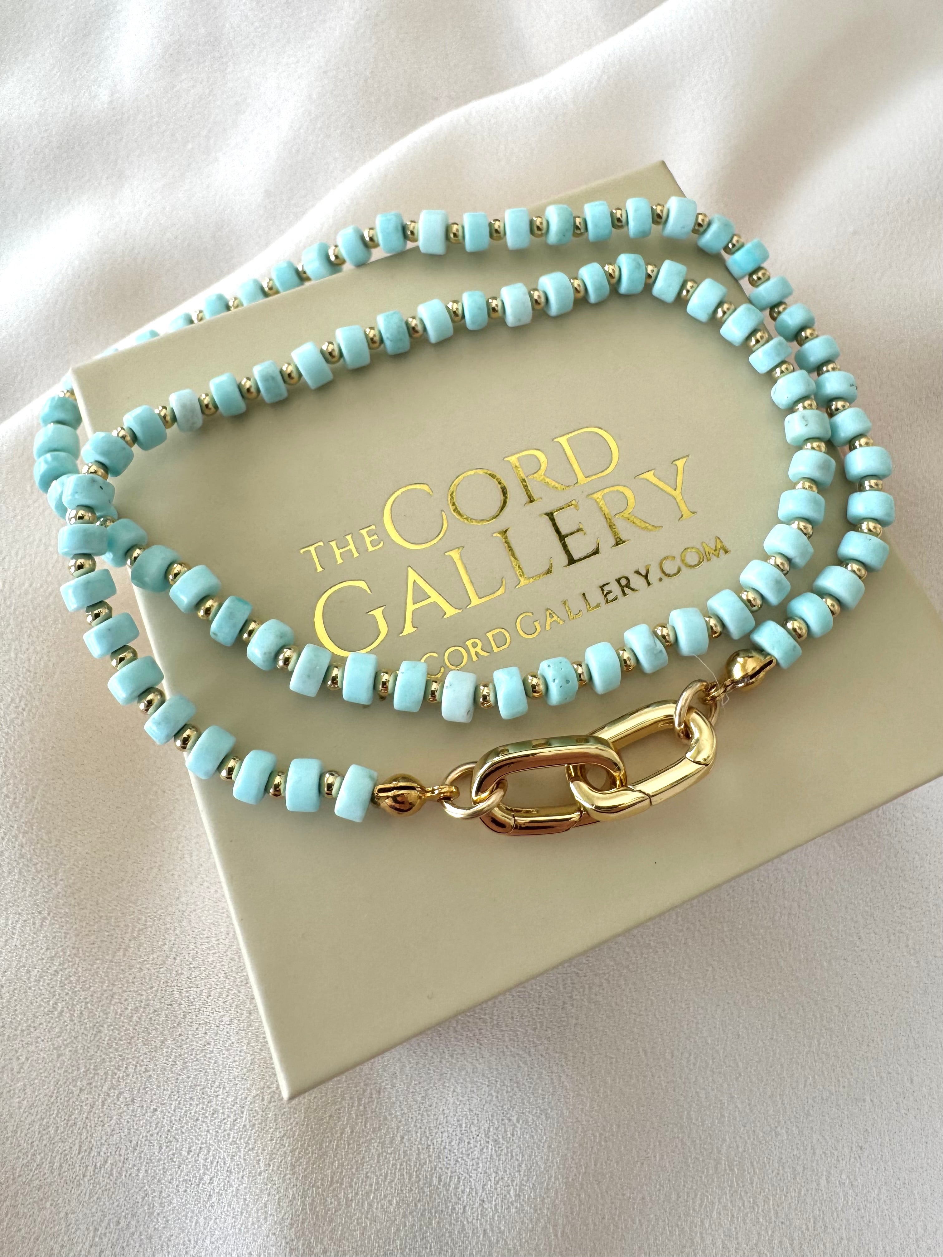 Real Beaded Turquoise Necklace with Large Gold Filled Clasp - December Birthstone