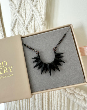 Black Crescent Sun Necklace - Oxidized Brass