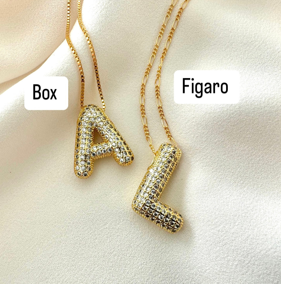 Gold Filled Chubby Bubble Letter Micro Pave Necklace - April Birthstone