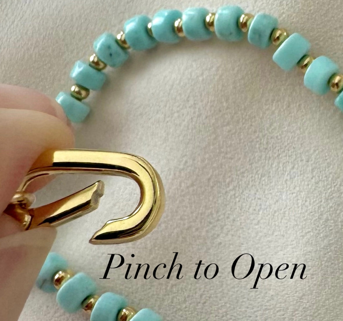 Real Beaded Turquoise Necklace with Large Gold Filled Clasp - December Birthstone