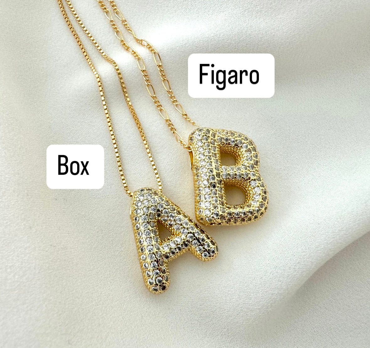 Gold Filled Chubby Bubble Letter Micro Pave Necklace - April Birthstone