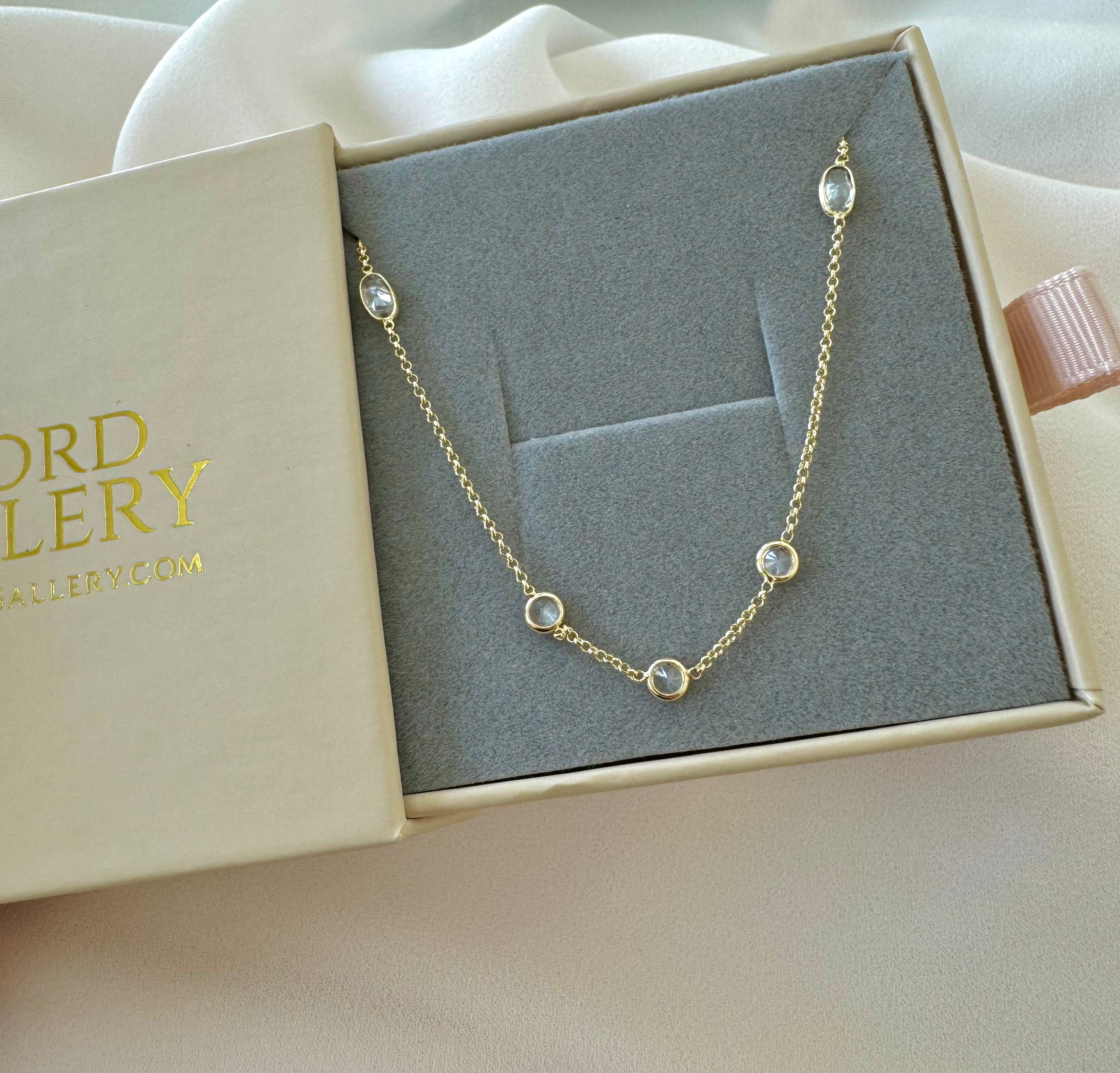 Ultra Dainty CZ adorned Chain Necklace - Gold Filled Rolo Chain - April Birthstone