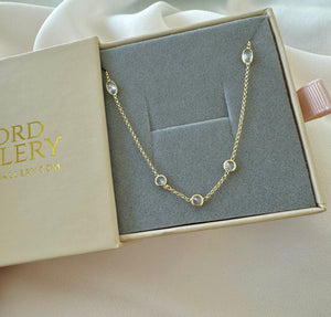 Ultra Dainty CZ adorned Chain Necklace - Gold Filled Rolo Chain - April Birthstone