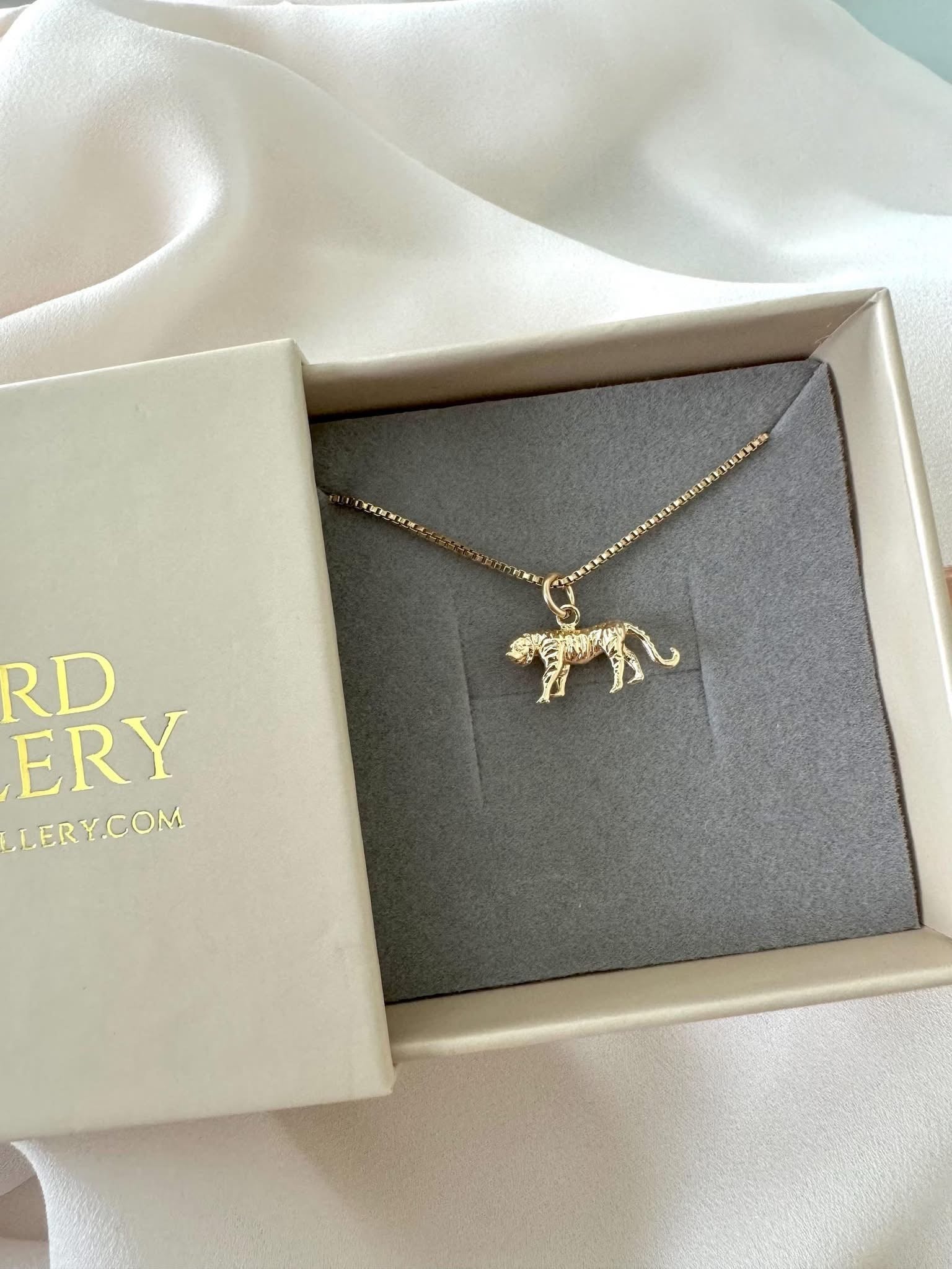 Gold Filled Tiger Pendant Necklace - Box Chain - Figaro Chain