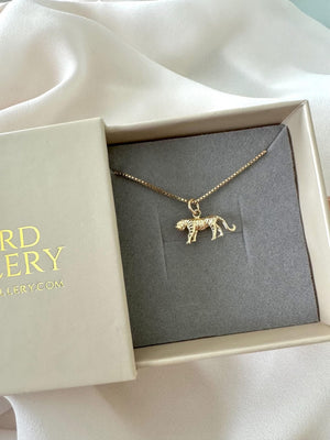 Gold Filled Tiger Pendant Necklace - Box Chain - Figaro Chain