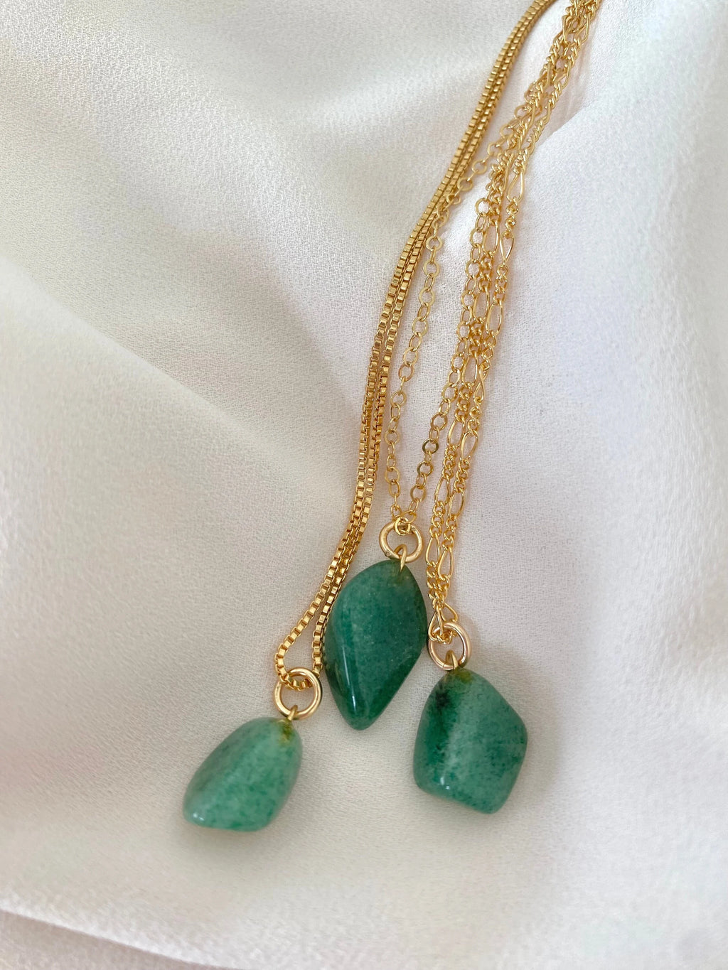 Dainty Aventurine Charm Necklace - Gold Filled Chain - Green Crystal Gemstone Necklace