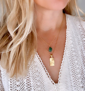 Dainty Aventurine Charm Necklace - Gold Filled Chain - Green Crystal Gemstone Necklace