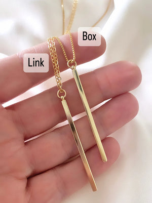 Gold Vertical Bar Rectangle Pendant Necklace