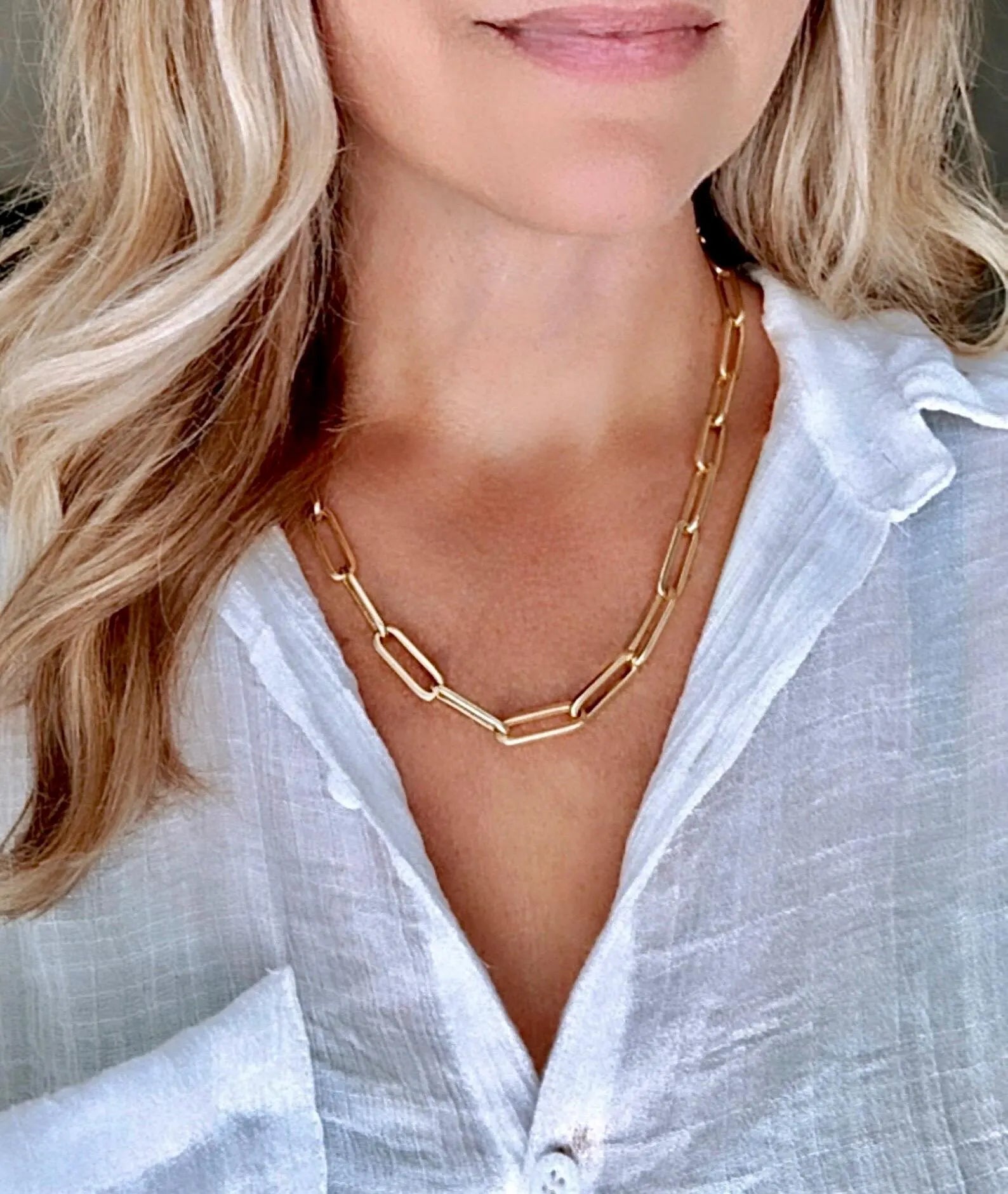 Gold Filled Big Link Paperclip Chain Necklace Large Link Layering Necklace
