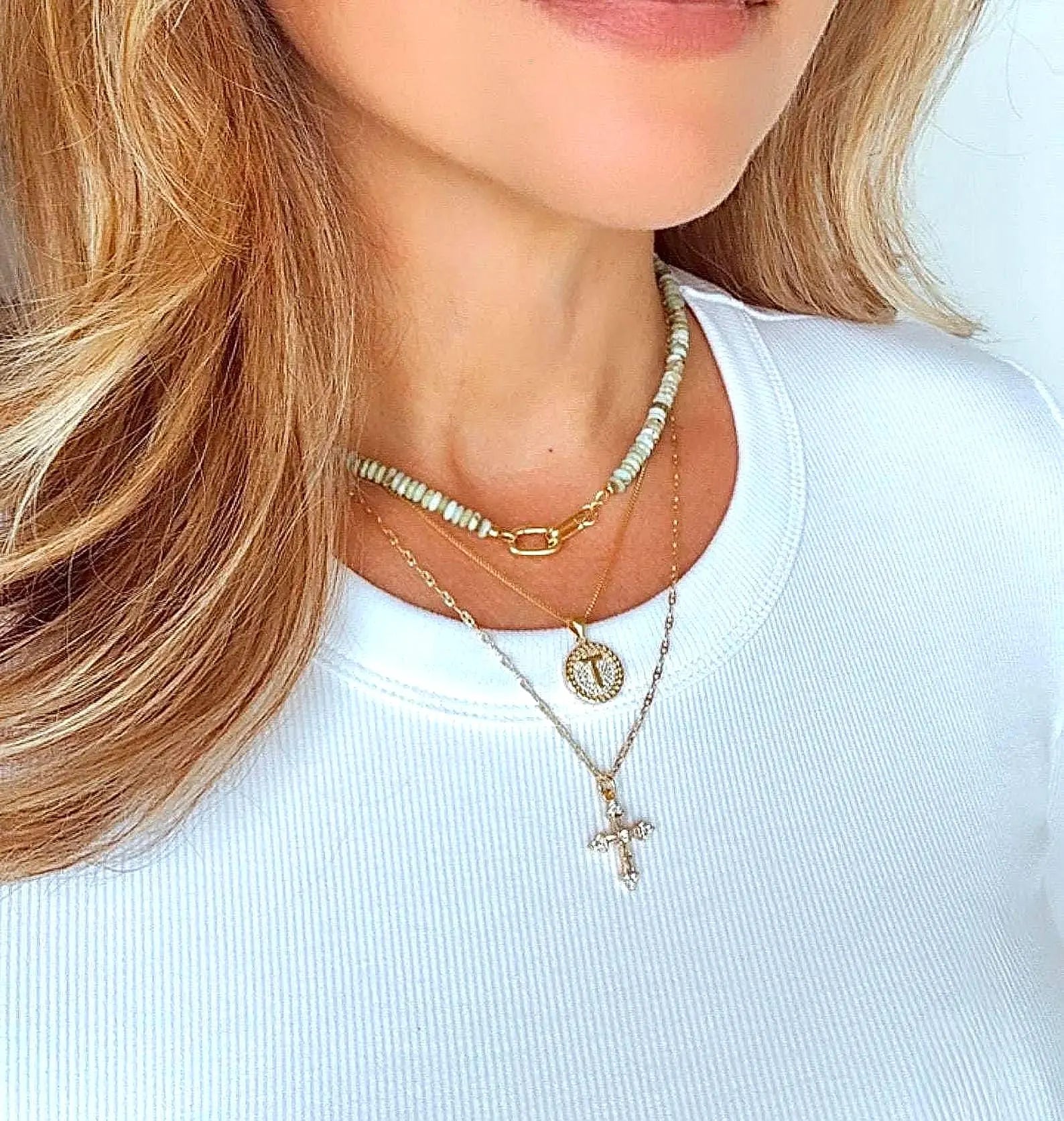 Gold Filled CZ Crystal Cross Pendant Necklace