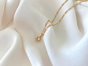 Ultra Dainty Rose Quartz Pendant Necklace - October Birthstone - Gold Filled