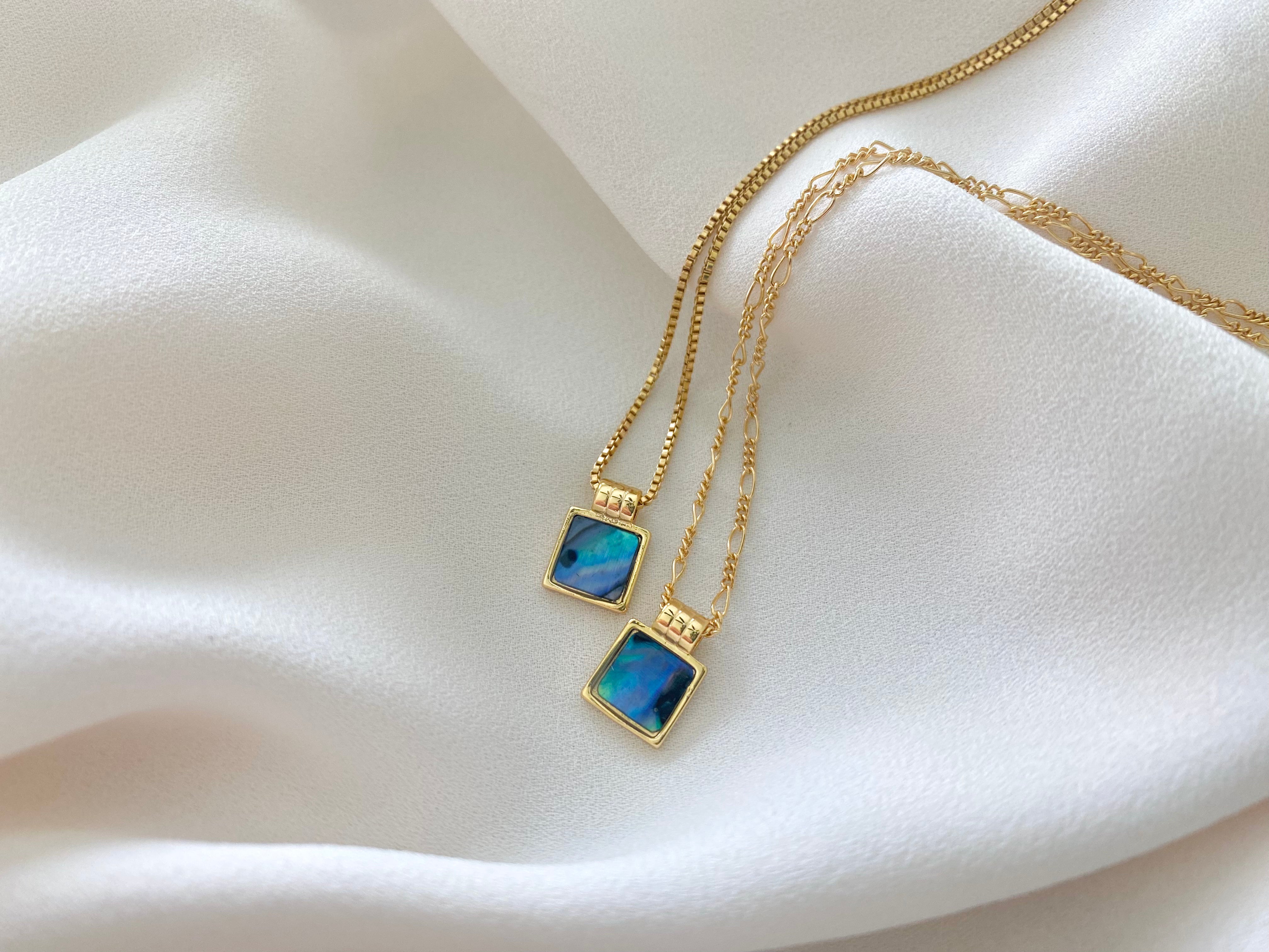 Dainty Square Shaped Abalone Pendant Necklace - Gold Filled - Beachy Jewelry