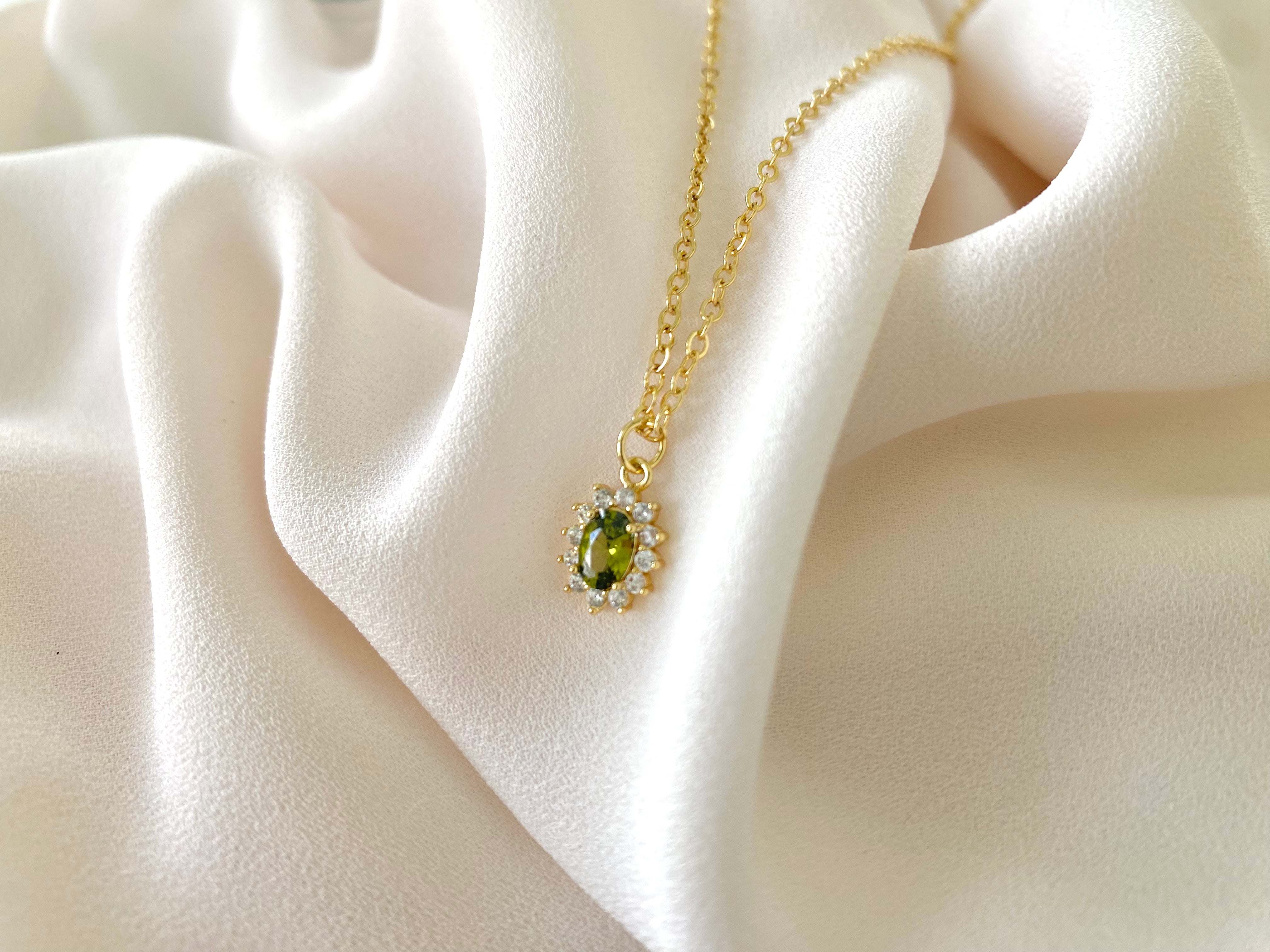 Dainty Peridot Pendant Necklace August Birthstone Gold Filled