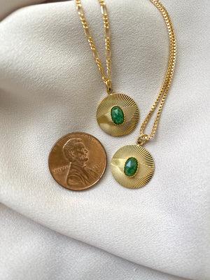 Dainty Aventurine Etched Coin Necklace - Gold Filled Stainless Steel Gemstone Jewelry