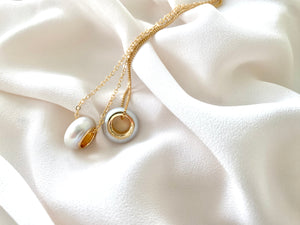Modern Pearl Necklace - June Birthstone - Rondell Pendant Pearl Necklace