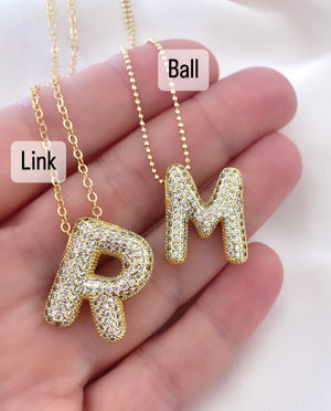 Gold Filled Chubby Bubble Letter Micro Pave Necklace - April Birthstone