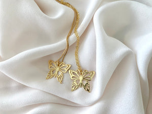 Gold Filled Butterfly Charm Necklace - Box Chain - Butterflies Pendant