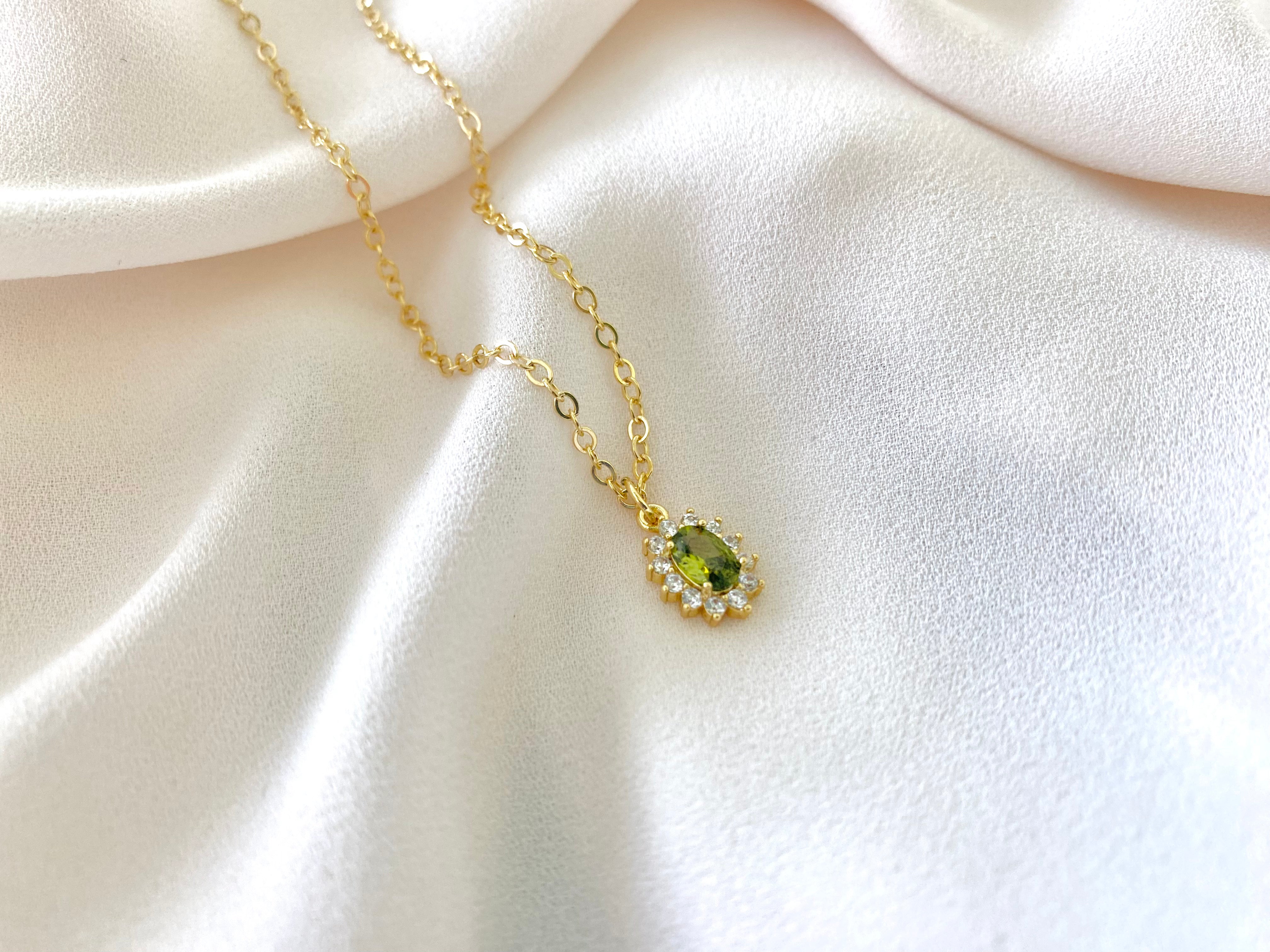 Dainty Peridot Pendant Necklace - August Birthstone  - Gold Filled Chain
