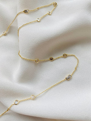 Ultra Dainty CZ adorned Chain Necklace - Gold Filled Rolo Chain - April Birthstone