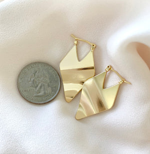 Gold Filled Geometric Flag Modern Hoop Earrings