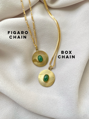Dainty Aventurine Etched Coin Necklace - Gold Filled Stainless Steel Gemstone Jewelry