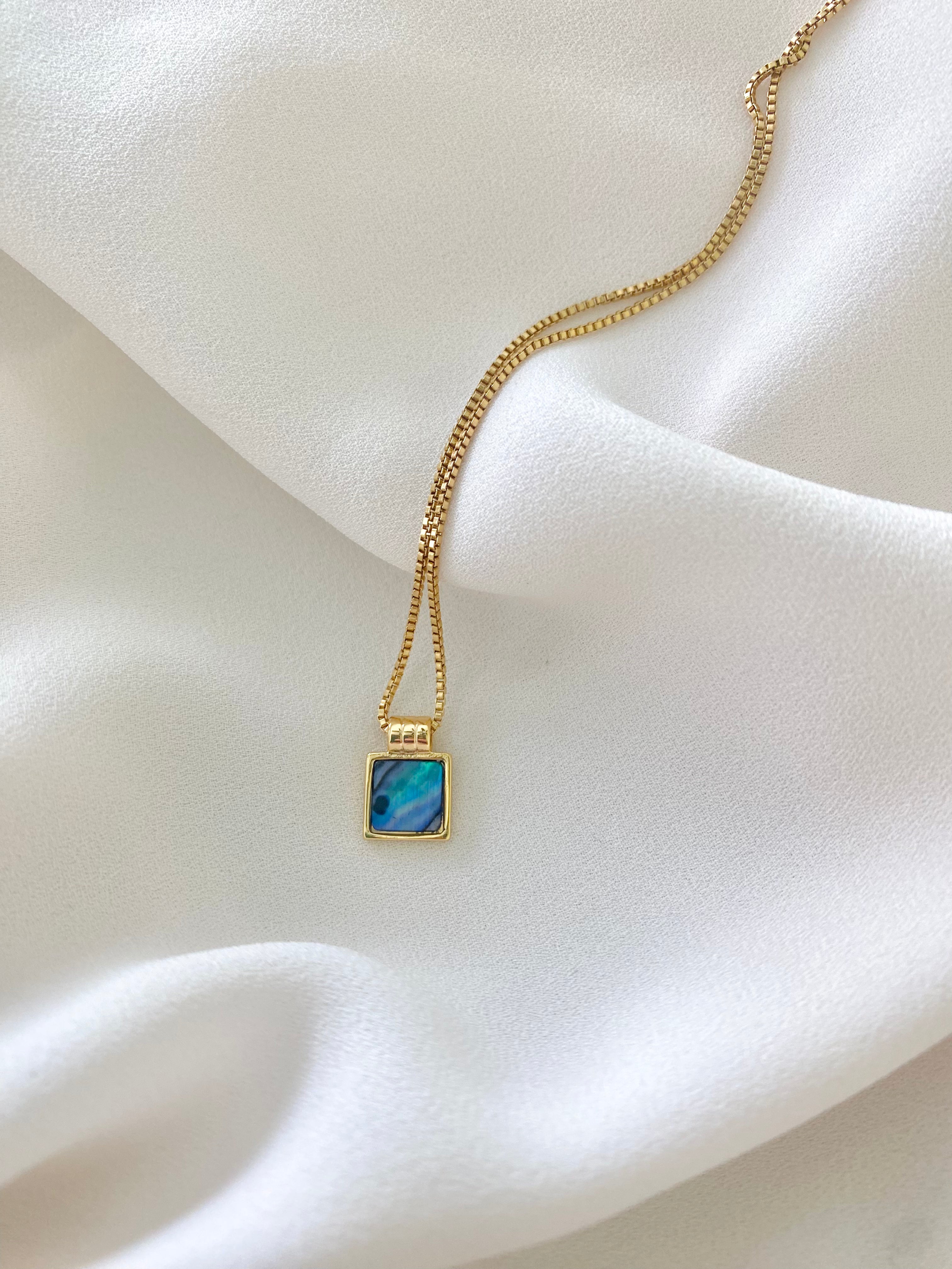 Dainty Square Shaped Abalone Pendant Necklace - Gold Filled - Beachy Jewelry