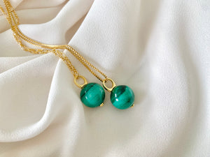 Genuine Malachite Gemstone Ball Pendant Necklace - Gold Filled Figaro or Box Chain