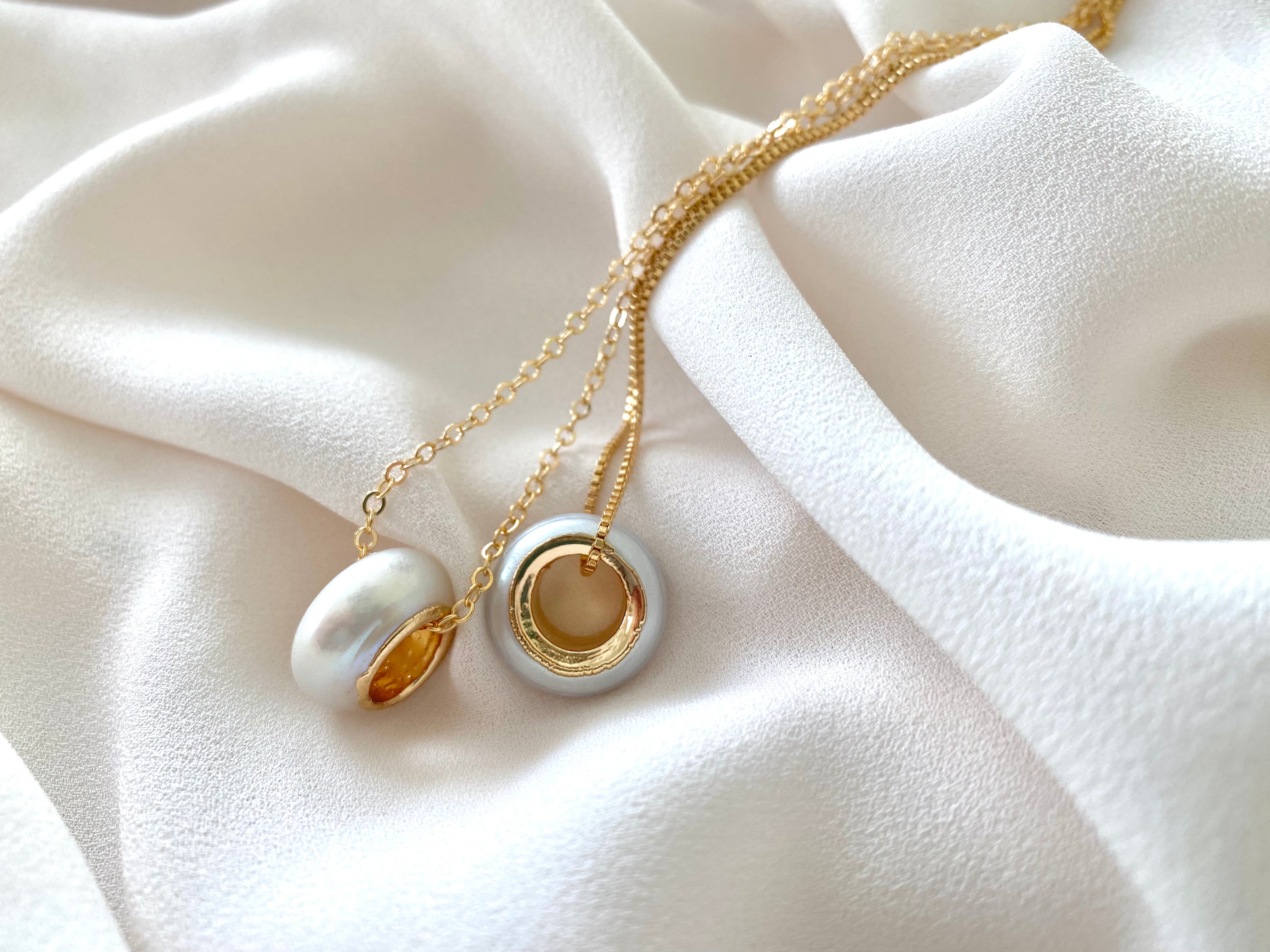 Modern Pearl Necklace - June Birthstone - Rondell Pendant Pearl Necklace