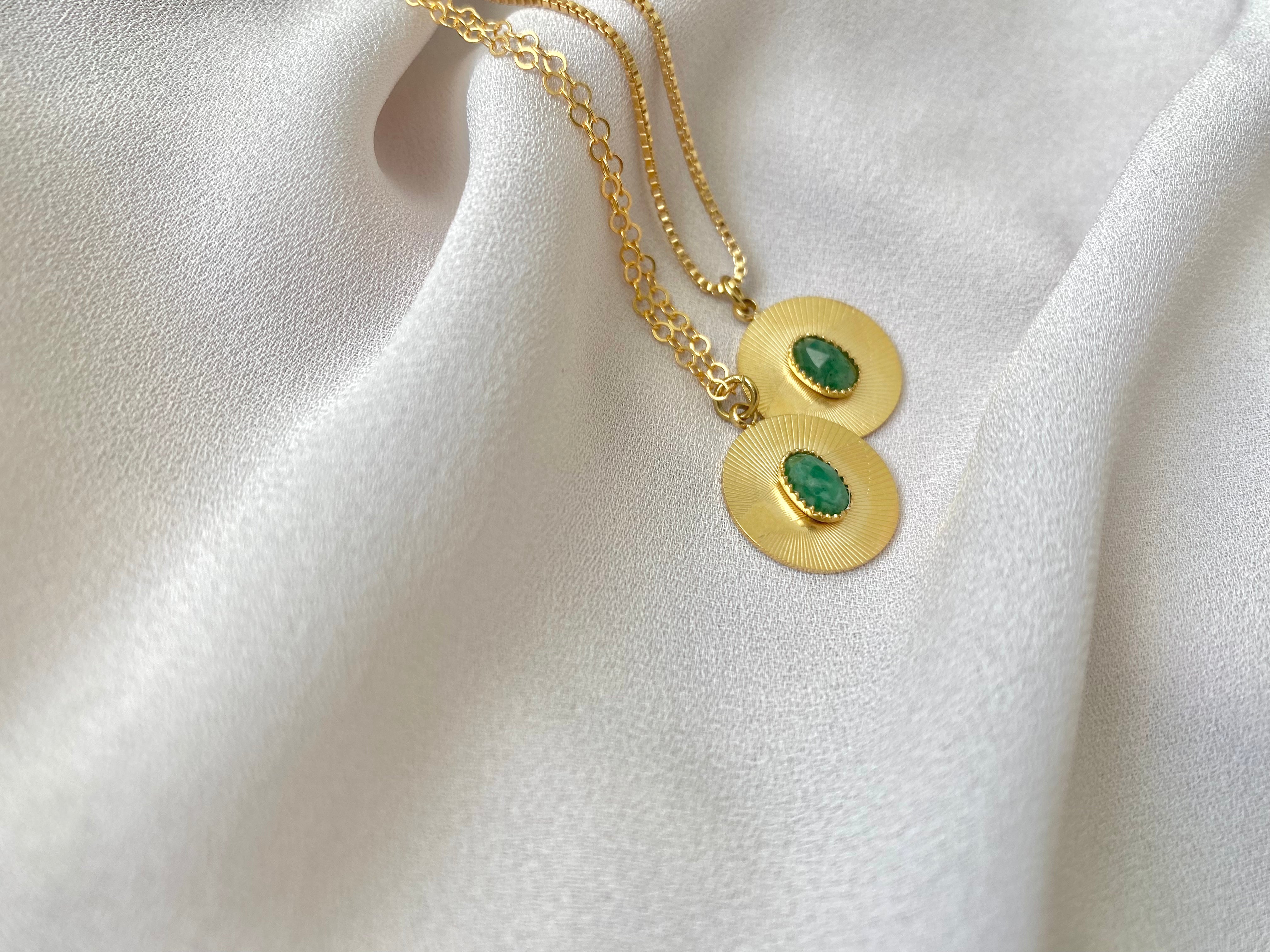 Dainty Aventurine Etched Coin Necklace - Gold Filled Stainless Steel Gemstone Jewelry
