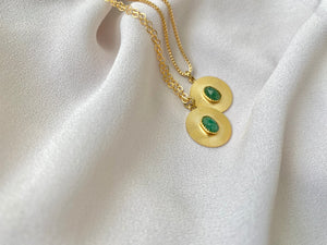 Dainty Aventurine Etched Coin Necklace - Gold Filled Stainless Steel Gemstone Jewelry