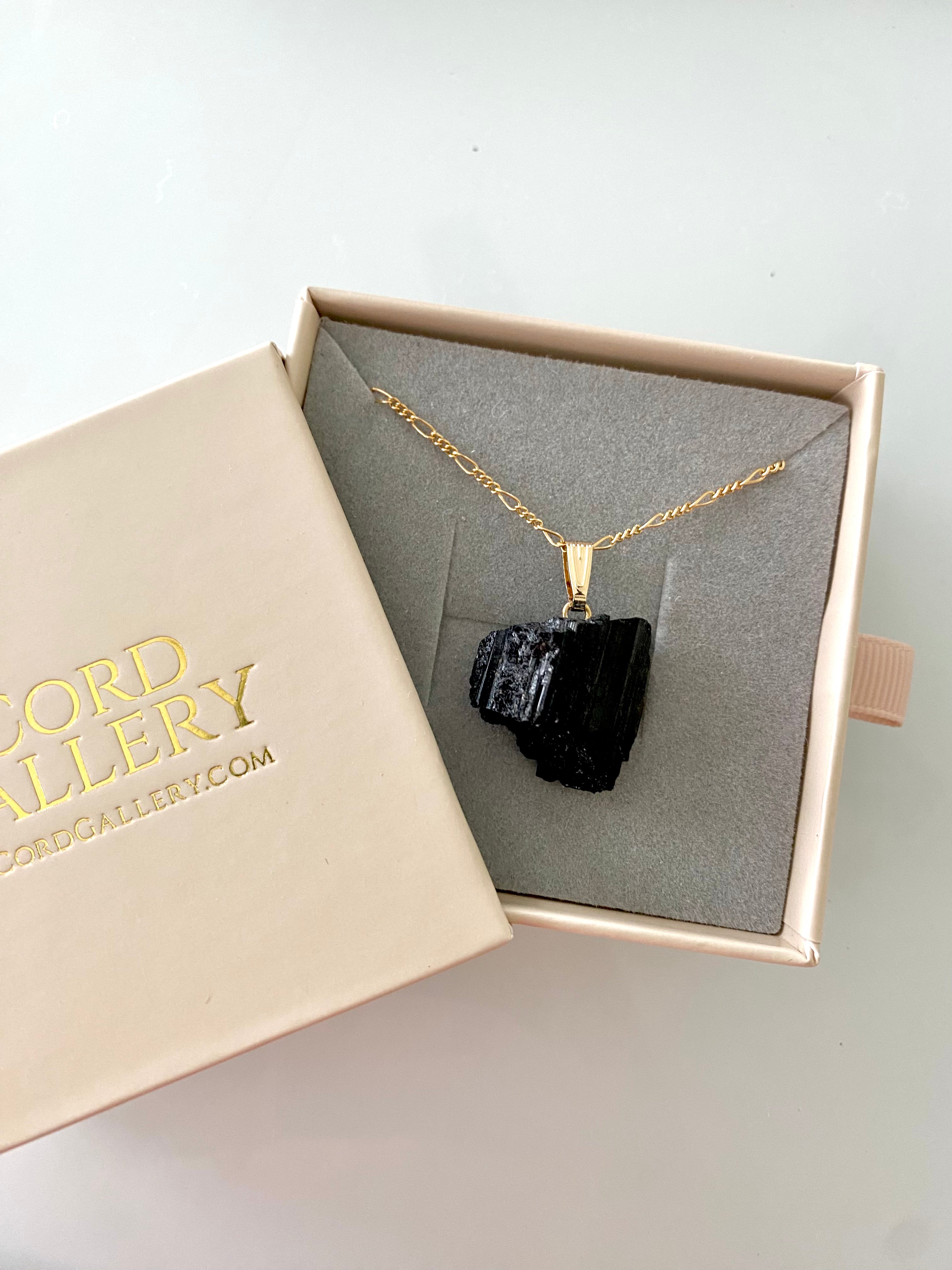 Chunky Raw Black Tourmaline Pendant Necklace - Gold Filled Chain