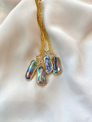Peacock Pearl Pendant Necklace - June Birthstone Jewelry - Rainbow Pearl - Gold Filled Chains