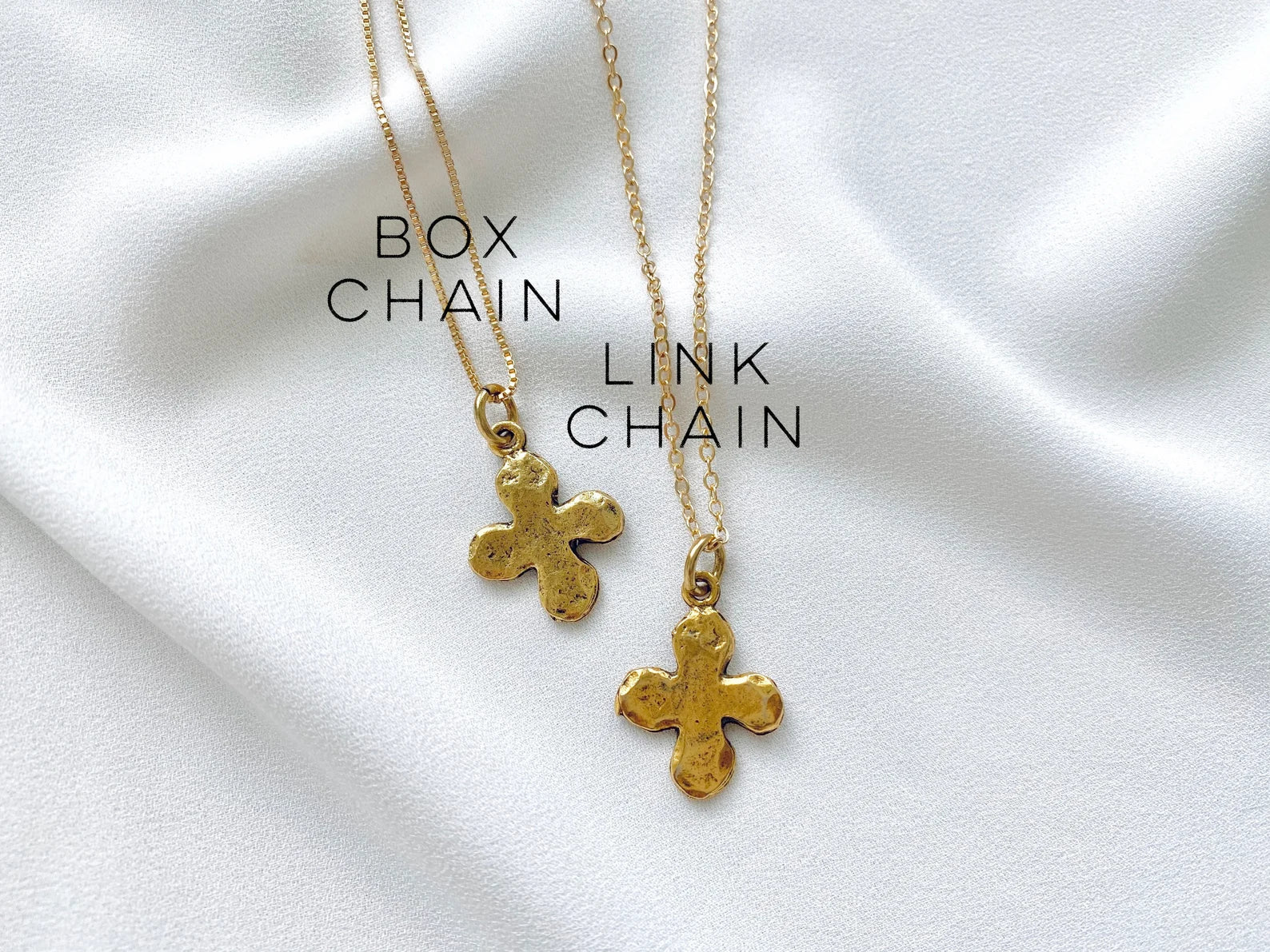 Ancient Rustic Hammered Cross Pendant Necklace - Gold Filled Chain