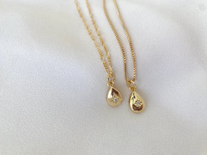 Dainty Gold Filled Teardrop Pendant Necklace with Tiny CZ Crystal Star Gift