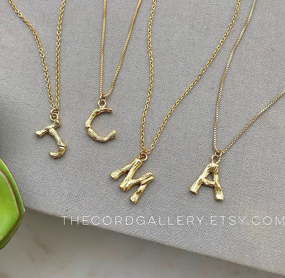 Mini Gold Bamboo Letter Initial Necklace {16 to 18 inches}