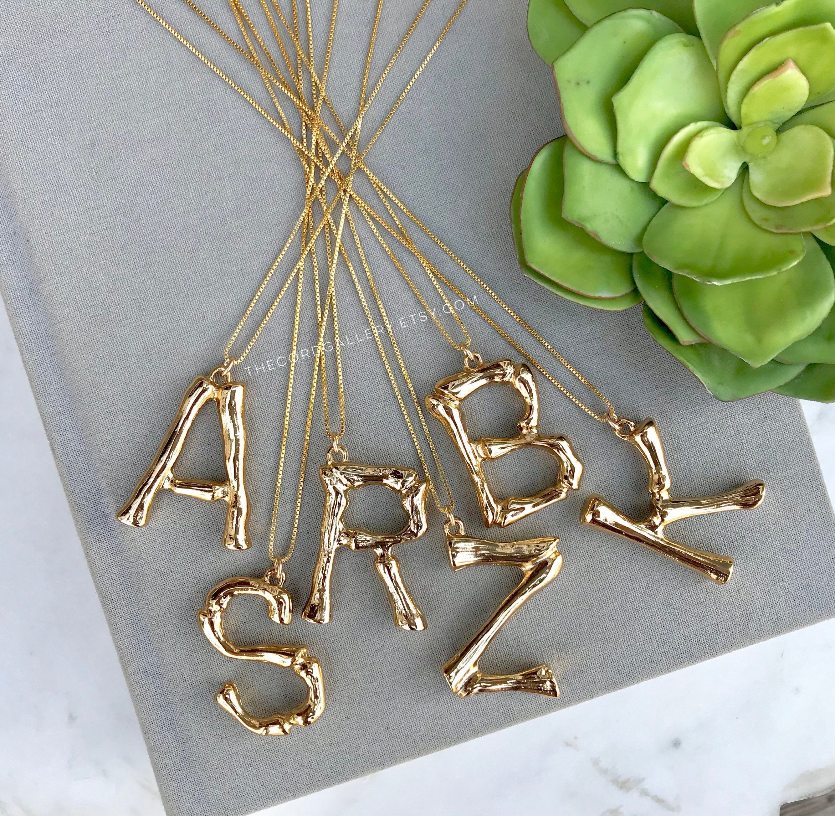 Chunky Gold Bamboo Initial Letter Necklace {18 and 20 inches}