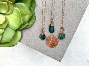 Genuine Raw Emerald Necklace - Rose Gold Filled