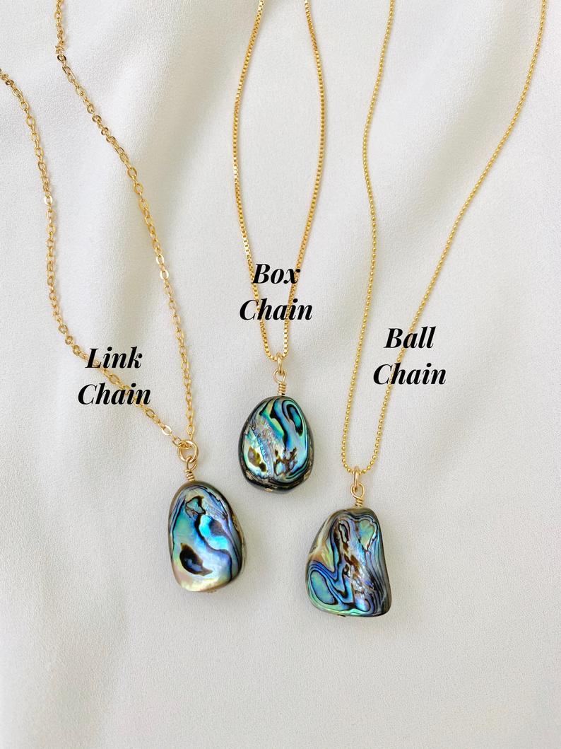 Real Abalone Shell Pendant Necklace - Gold Filled Chain