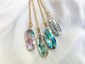 Abalone Oval Pendant Necklace - Beachy Jewelry - Gold Filled Chain