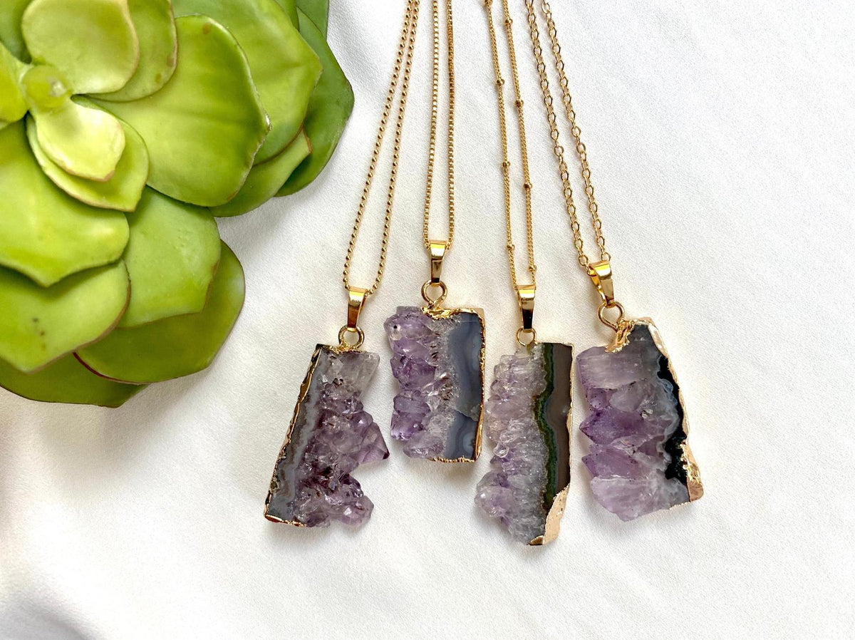 Raw Amethyst Rectangle Pendant Necklace - February Birthstone – The ...