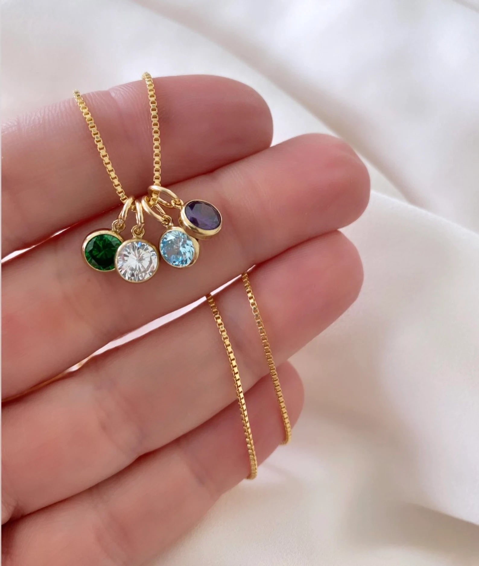 Birthstone Charm Necklace - Gold Filled - Dainty Coin Pendant