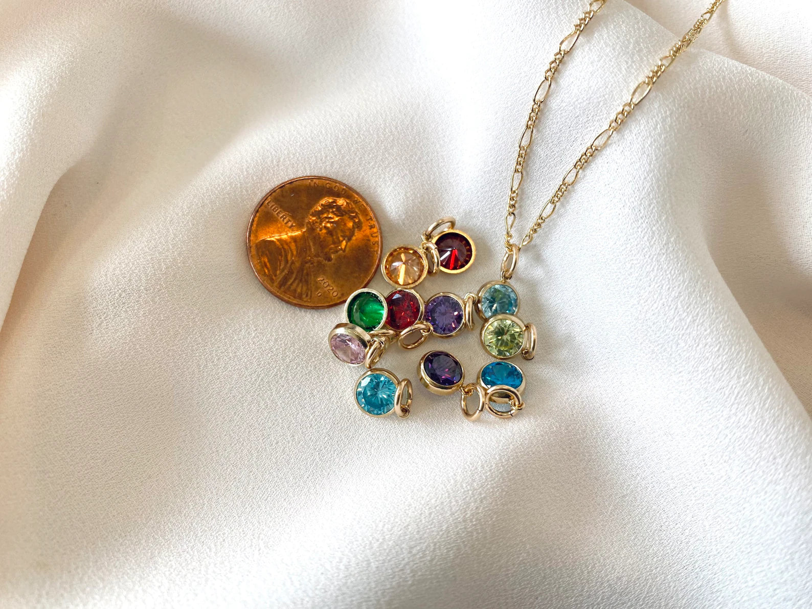 Dainty Birthstone Charm Necklace - Gold Filled - Dainty Coin Pendant - January February March April May June July August September October November December