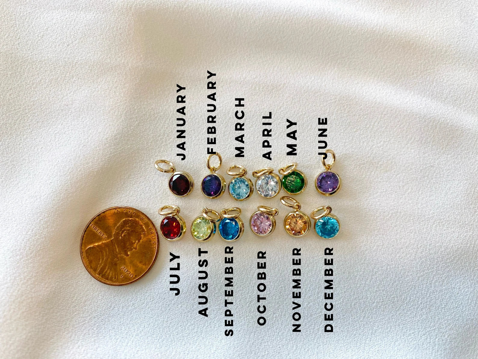 Birthstone Charm Necklace - Gold Filled - Dainty Coin Pendant - Garnet Amethyst Aquamarine Crystal Emerald Alexandrite Ruby Peridot Sapphire Rose Quartz Citrine Blue Topaz