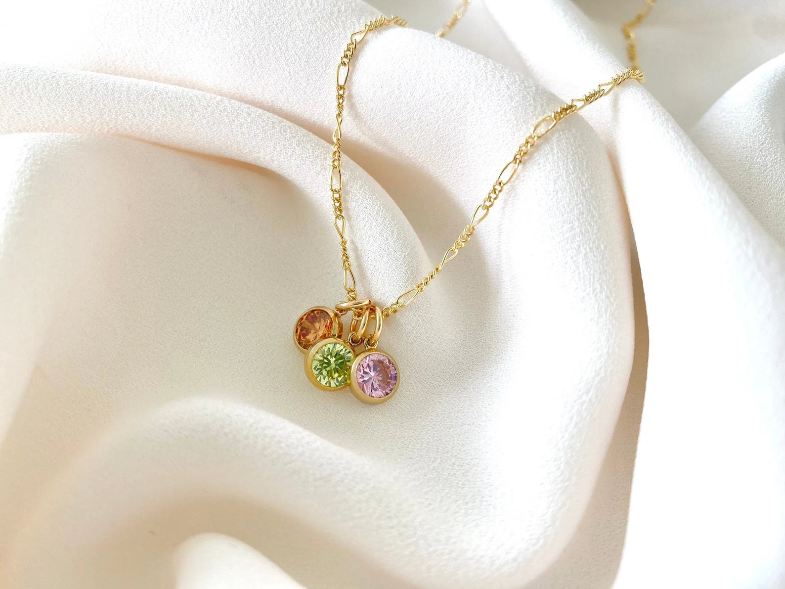 Dainty Birthstone Charm Necklace - Gold Filled - Dainty Coin Pendant - January February March April May June July August September October November December